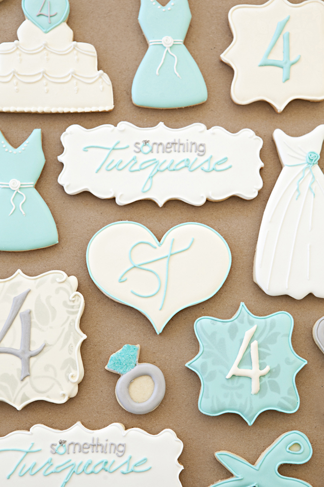 Something Turquoise, custom wedding cookies