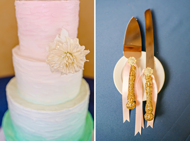 Wedding cake and glitter servers