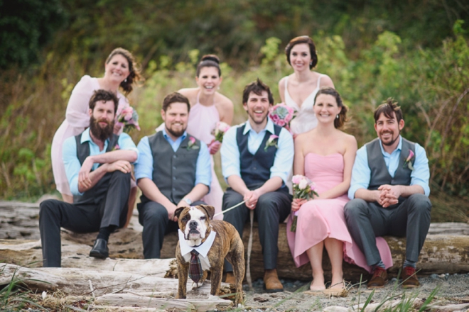 Bridal party and dog with tie