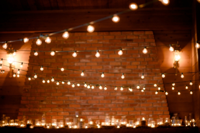 Cafe lighting at wedding reception