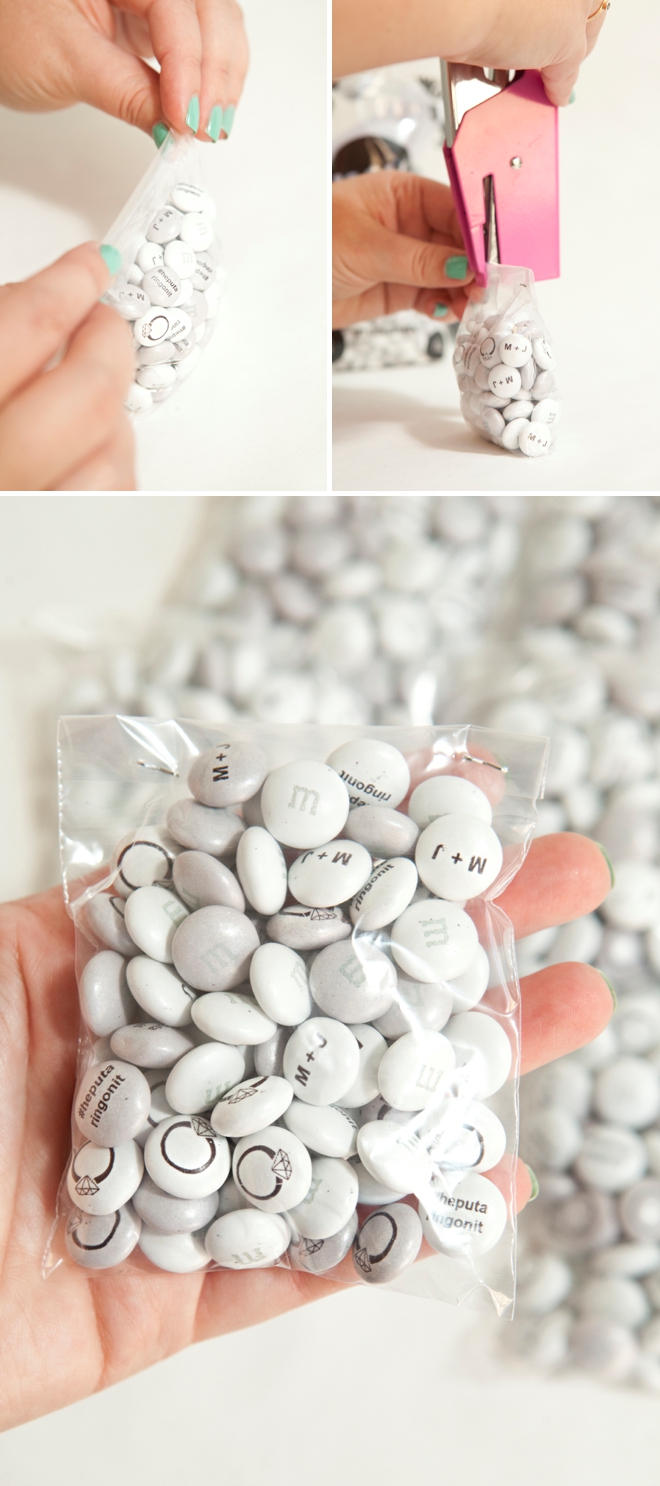 Adorable DIY diamond ring candy pouch favors!