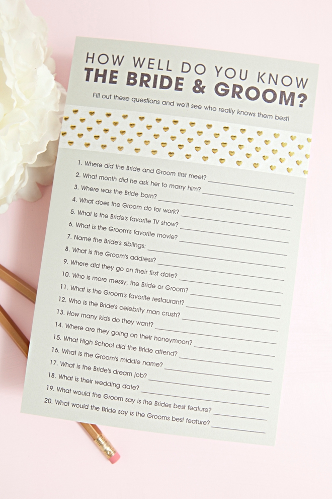 Free Printable How Well Do You Know The Bride and Groom Game