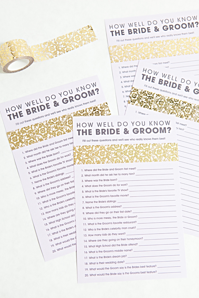 Free Printable How Well Do You Know The Bride and Groom Game