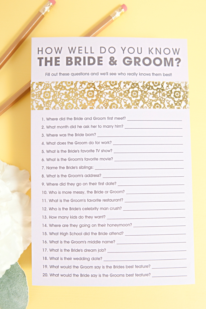 Free Printable How Well Do You Know The Bride and Groom Game