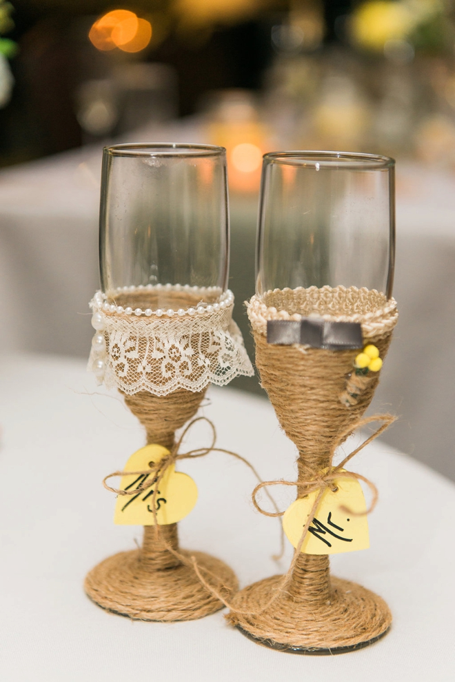 Rustic wedding toasting glasses