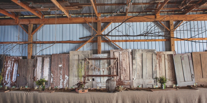 Old cabin doors as head table backdrop