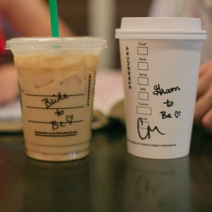 Bride-to-be and Groom-to-be Starbucks cups, so cute!