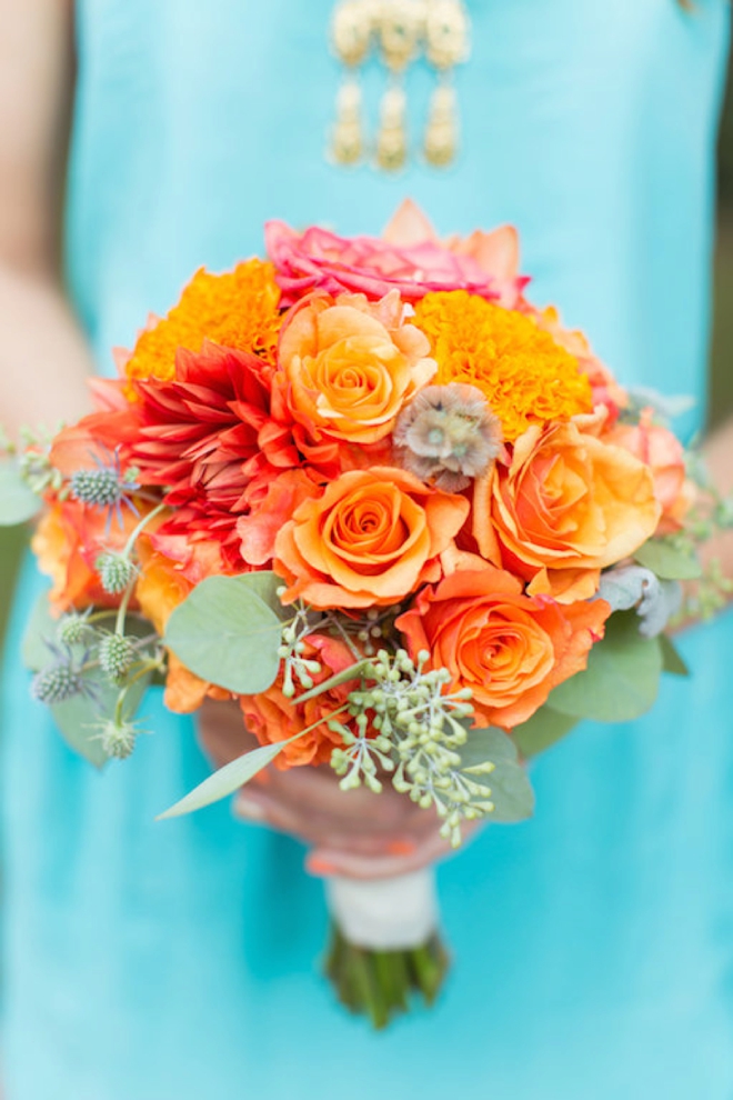 Bright orange and turquoise boho-beach wedding!