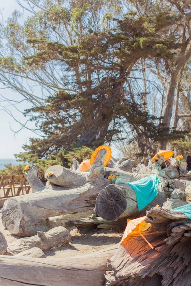 Bright orange and turquoise boho-beach wedding!