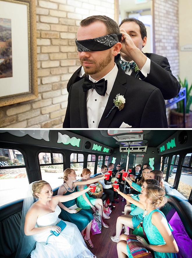 Groom's blind ride to the ceremony