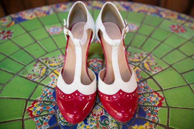 Red, retro wedding shoes