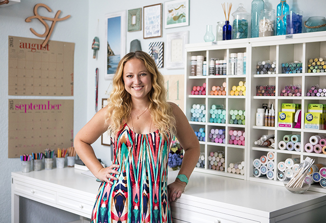 Jen Carreiro, founder of Something Turquoise in her craft space.