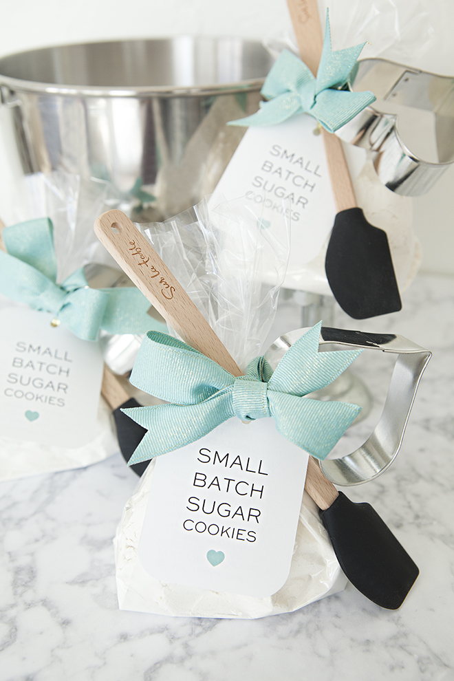 DIY - Small Batch Sugar Cookie Mix Favor with mini-spatula and heart cookie cutter!