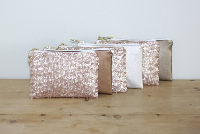 Sequin and leather bridesmaids bags from Almquist Design Studio