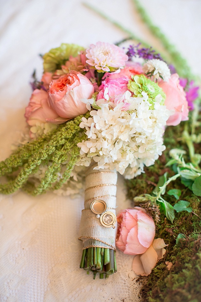 DIY wedding bouquet with keepsake locket