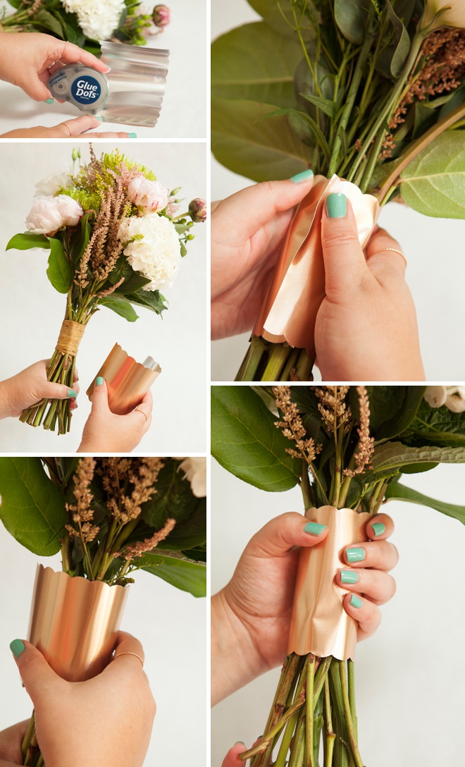 Awesome, DIY metallic wedding bouquet wraps!