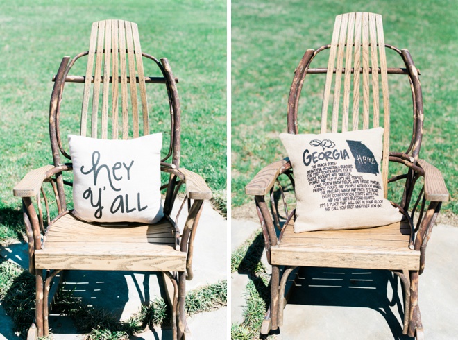 Fun decor pillows spread about the reception