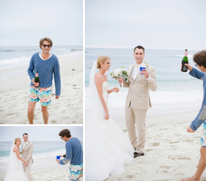 Random passer-by offers the couple some champagne to celebrate!