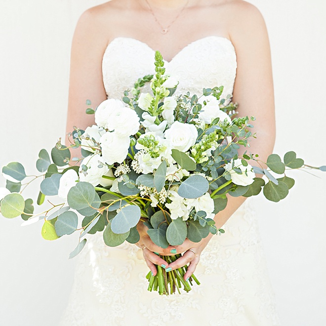 Gorgeous DIY eucalyptus and ranunculus wedding bouquet