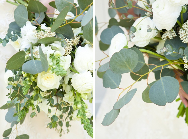 Gorgeous DIY eucalyptus and ranunculus wedding bouquet