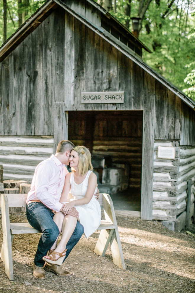 Adorable engagement with a vintage turquoise polka dot camper!