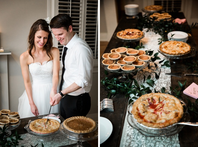 Bride and groom cutting their pie!
