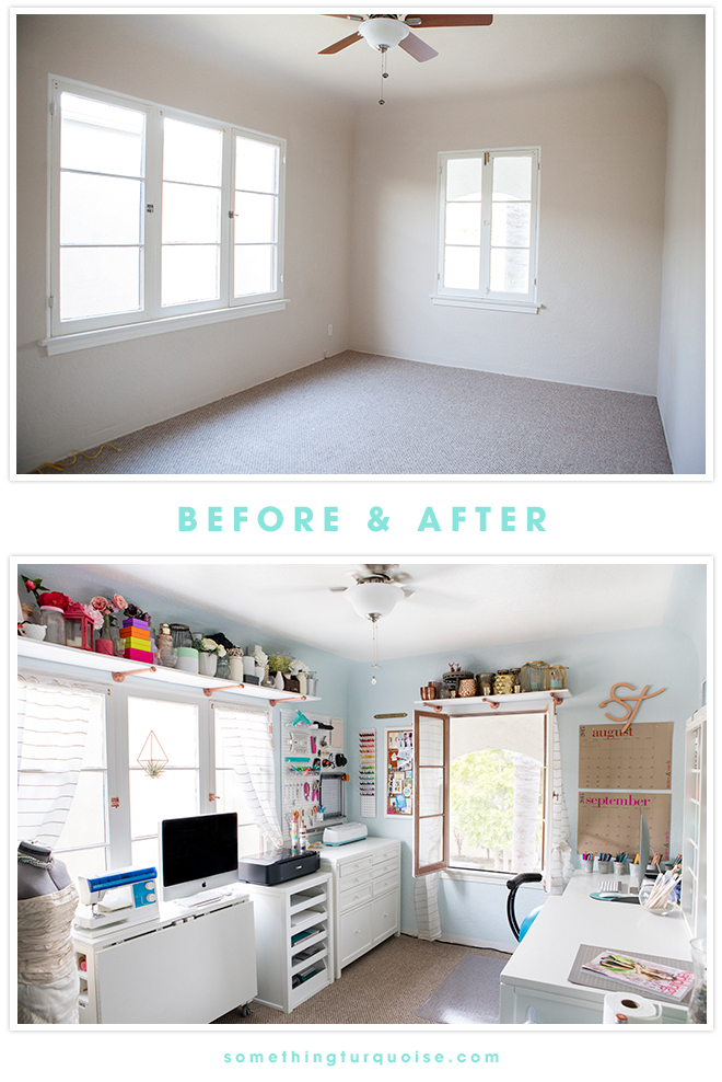 Something Turquoise Craft Room + Blog Office, Before and After