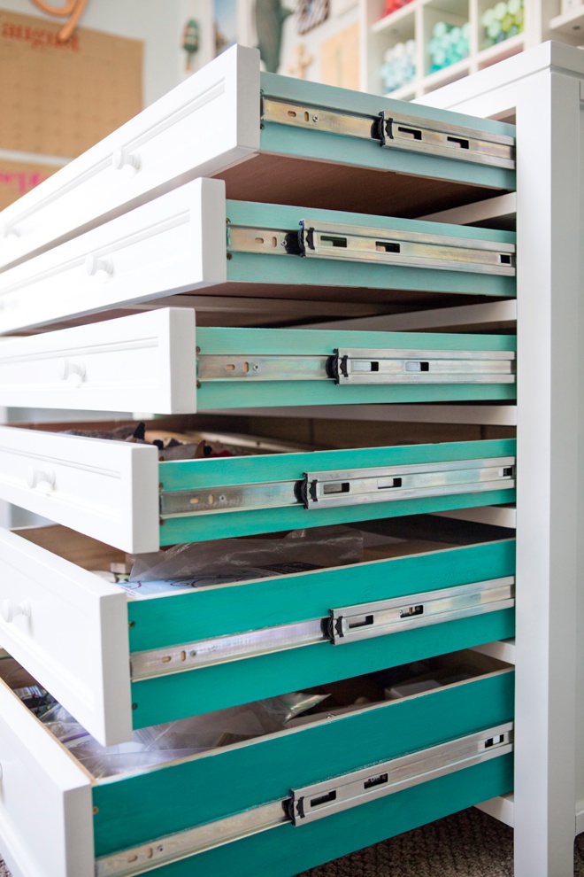 Paint the inside of dresser drawers ombre turquoise for a fun and colorful added touch!