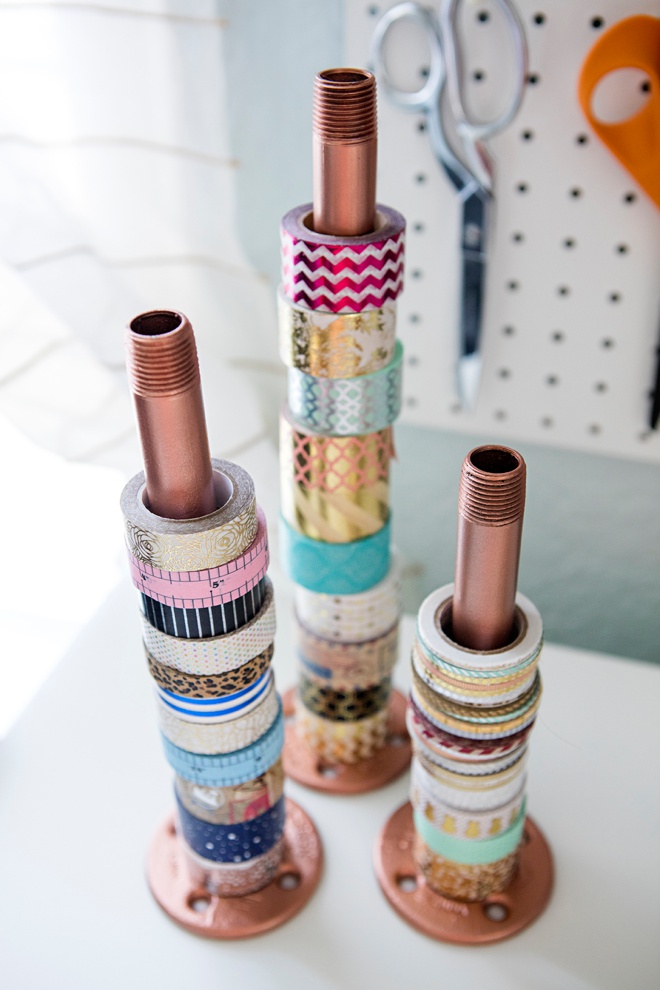 Gas pipe painted copper to hold washi tape!