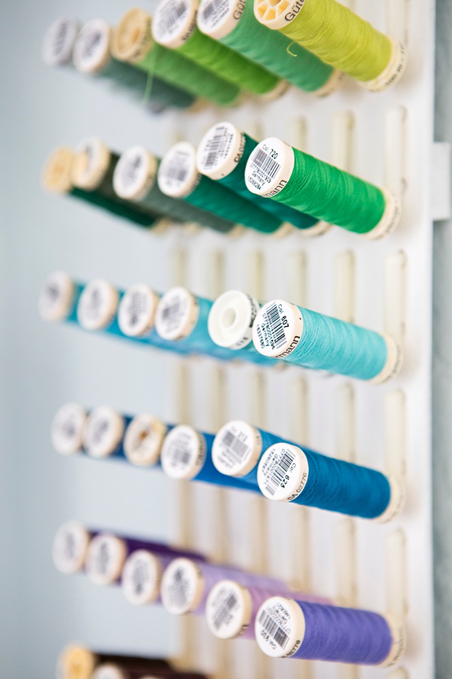 Something Turquoise DIY thread rack made out of peg board