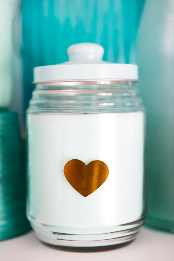 Turquoise candle with metallic gold heart