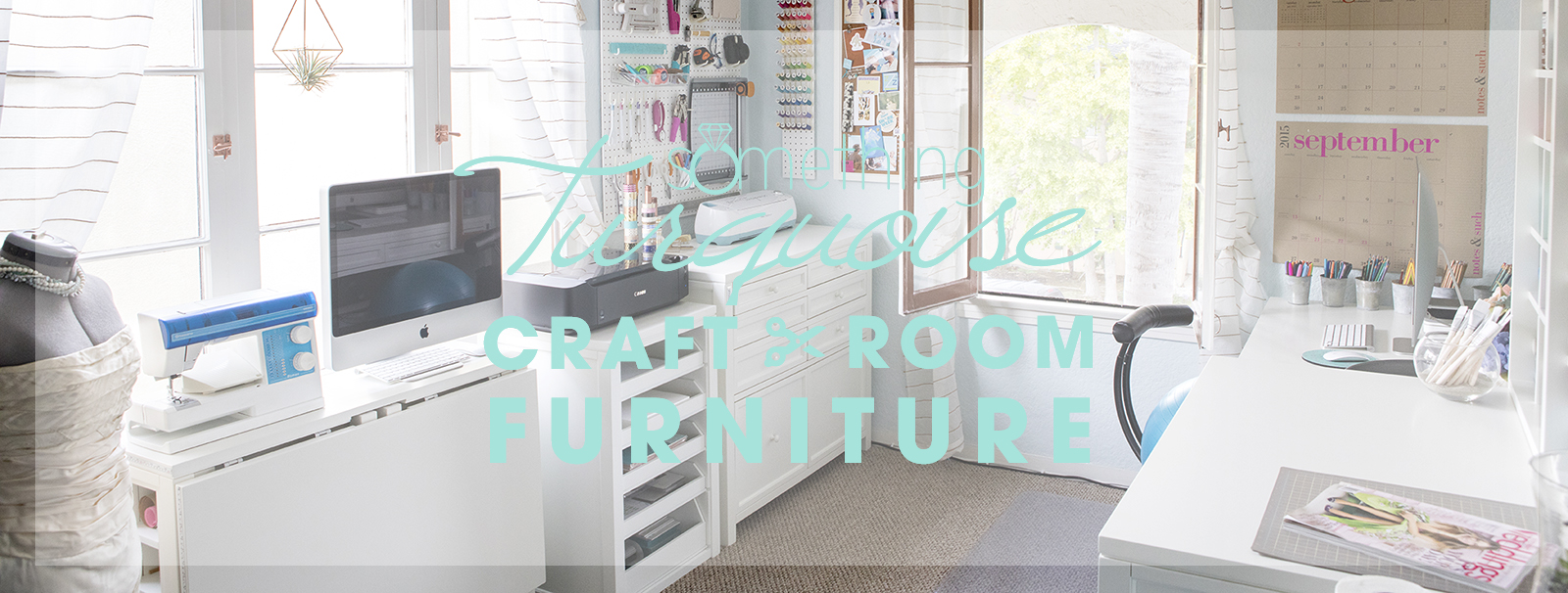Something Turquoise Craft Room + Blog Office full of Martha Stewart Craft Furniture