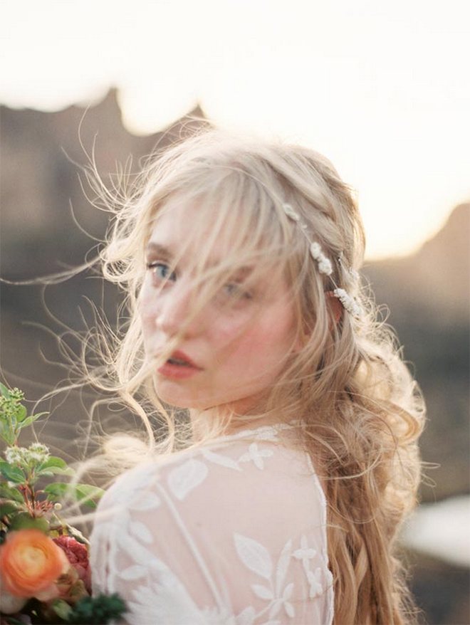 Wind-blown beach wedding hair