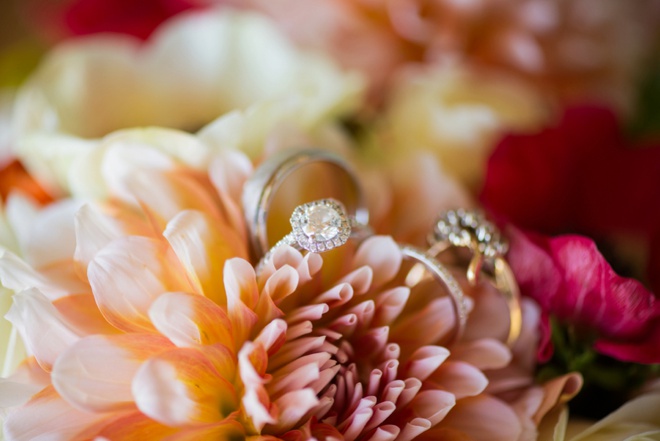 Gorgeous wedding ring shot in flowers