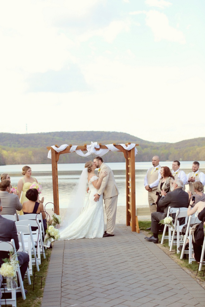 Super sweet, pink and yellow DIY lakeside wedding!