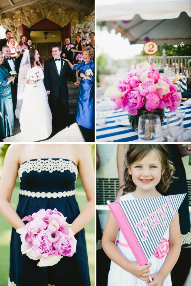 Awesome bright pink, navy blue and green DIY wedding!