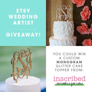 You could win a custom glittered wedding monogram cake topper from Inscribed!