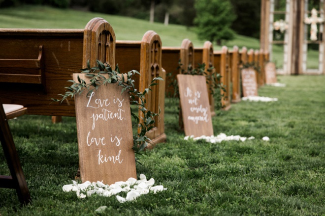 Love is patient, Love is kind - awesome wedding aisle signs.