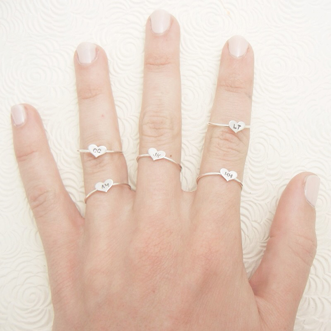 Darling custom bridesmaids initial rings from Brittany Leigh Jewelry!