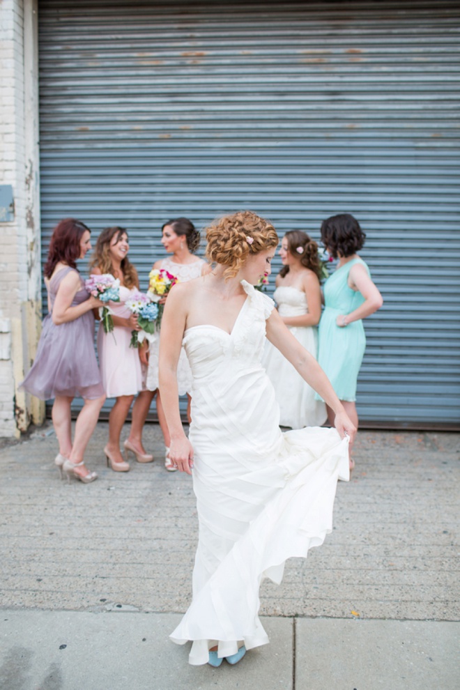 Bride twirling in her dress.