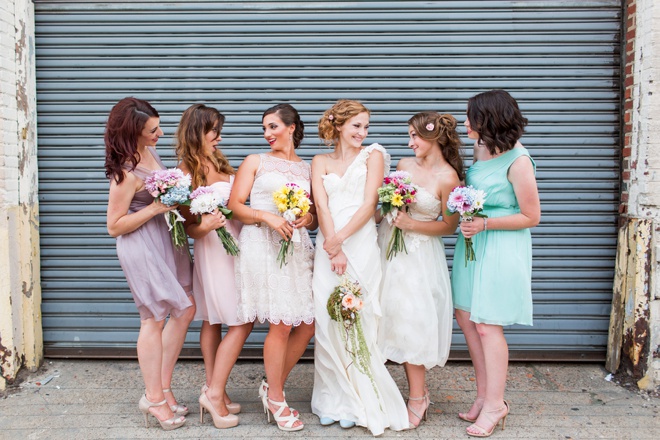 Bride and Bridesmaids dressed in BHLDN.