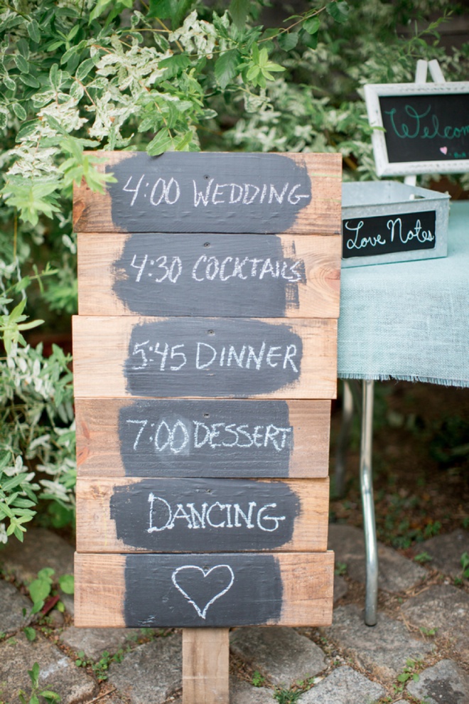 DIY wood and chalkboard wedding sign.