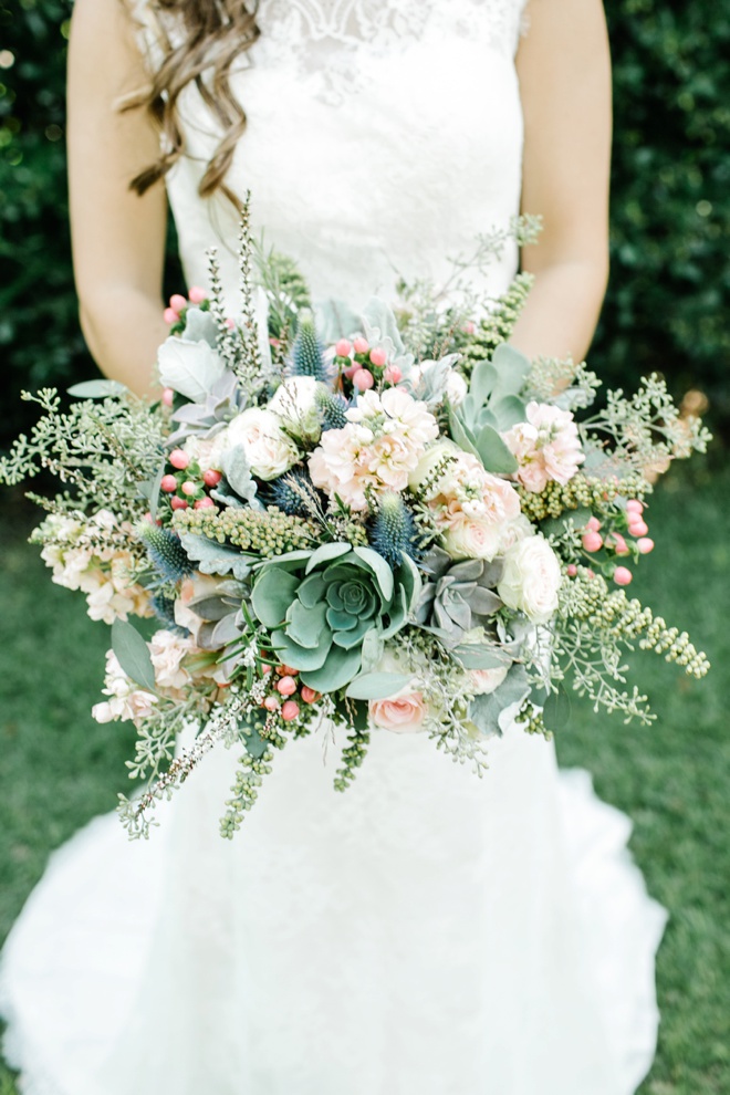 AMAZING green and blush wedding bouquet.