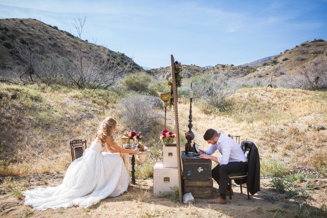 Bride and groom writing letters to each other!