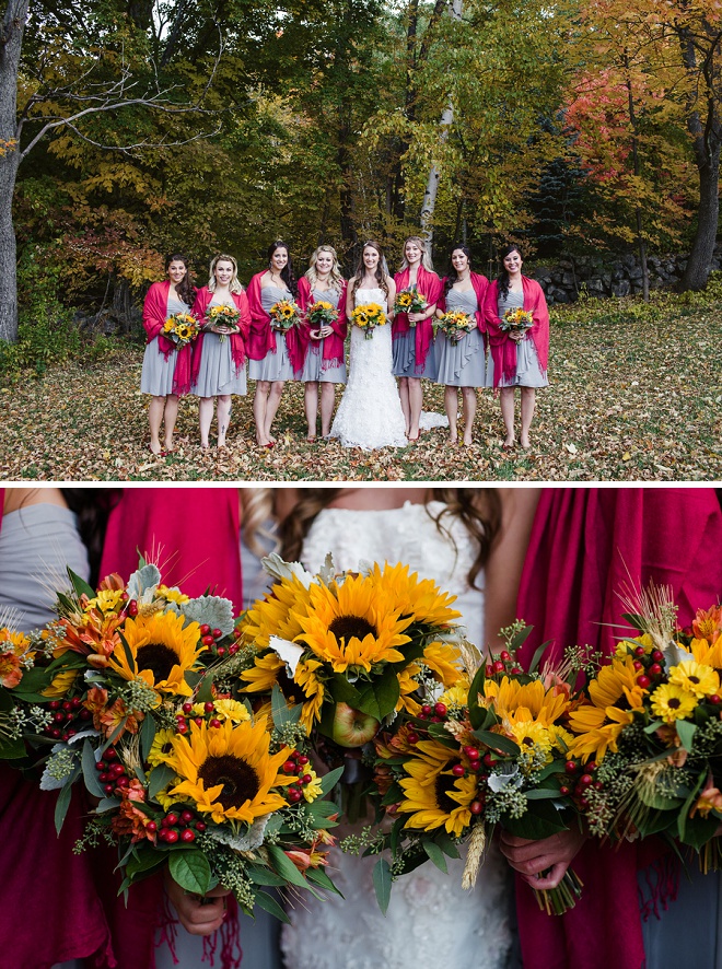 Bride and Bridesmaids with Gorgeous Sunflower and Apple Bouquets!