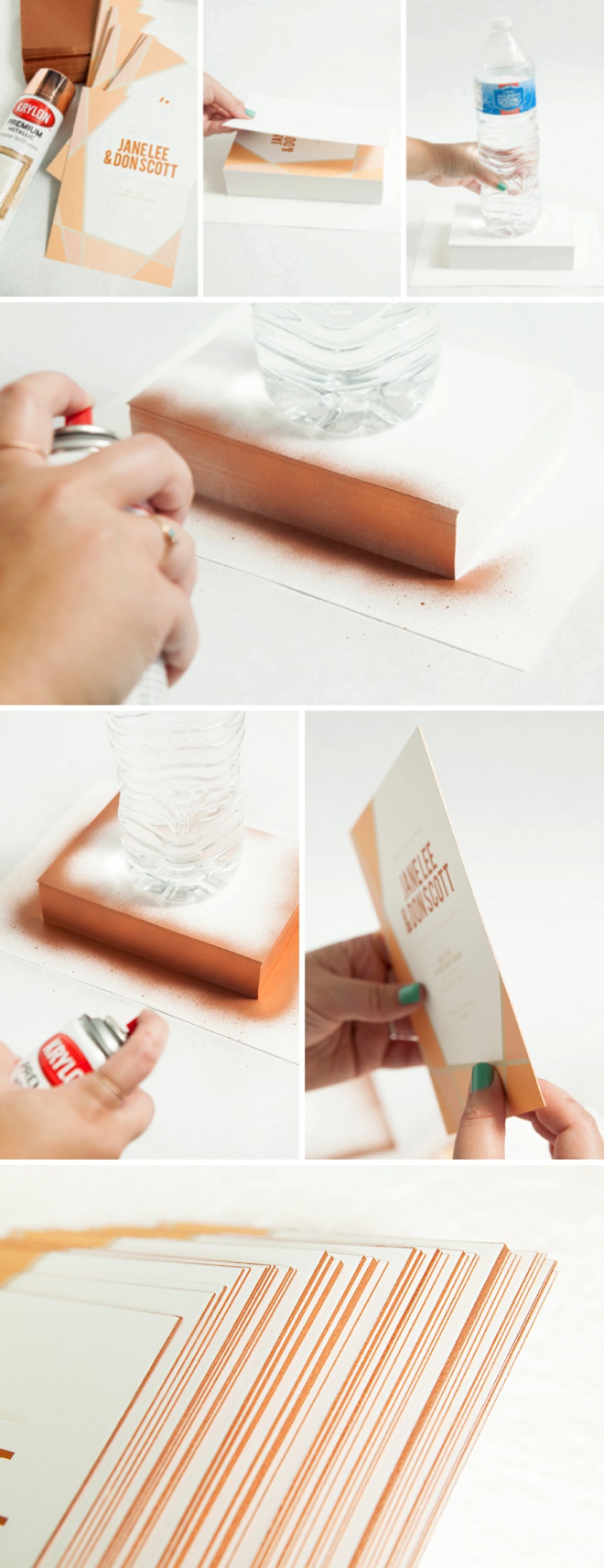 How to spray paint the edges of your wedding invitations!