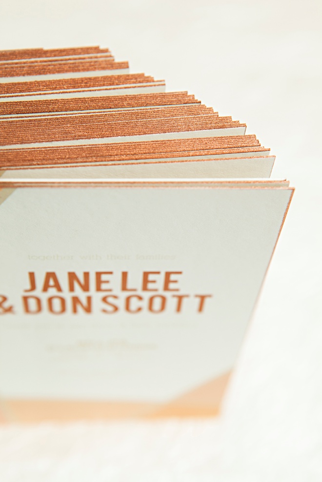 How to spray paint the edges of your wedding invitations copper!
