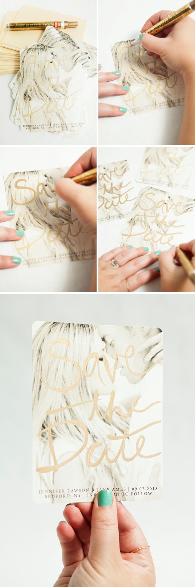 How to add gold leaf lettering to your Save the Date invitations!