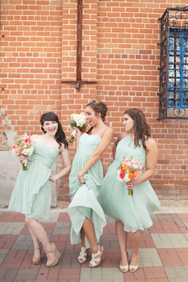 Dalring mint bridesmaids dresses from Davids Bridal.