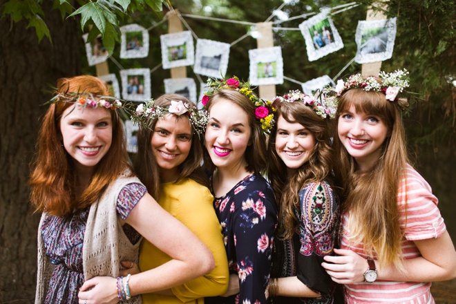 Adorable boho bridal shower with DIY flower crown bar!